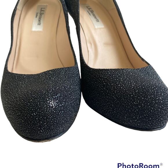 LK Bennett Sledge Glitter Platform Stiletto Black Heel Pumps Size 38 - Picture 3 of 11